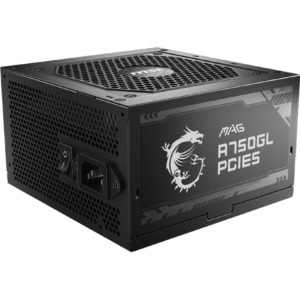 MSI MAG A750GL PCIE5 Power Supply Unit, 750W, 80 Plus Gold, Fully Modular, ATX 3.0, PCIe 5.0 GPU Support, Black Flat CablesMSI MAG A750GL PCIE5 Power Supply Unit, 750W, 80 Plus Gold, Fully Modular, ATX 3.0, PCIe 5.0 GPU Support, Black Flat Cables