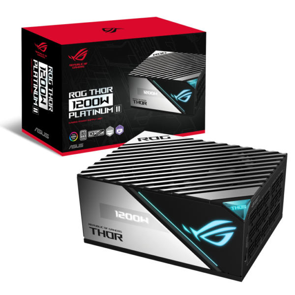 ROG Thor 1200W Platinum II (1200 Watt, Fully Modular Power Supply, 80+ Platinum, Lambda A++ Certified, ROG heatsinks, 135mm PWM Fan, 0dB Mode, OLED Panel, Sleeved Cables, Aura Sync
